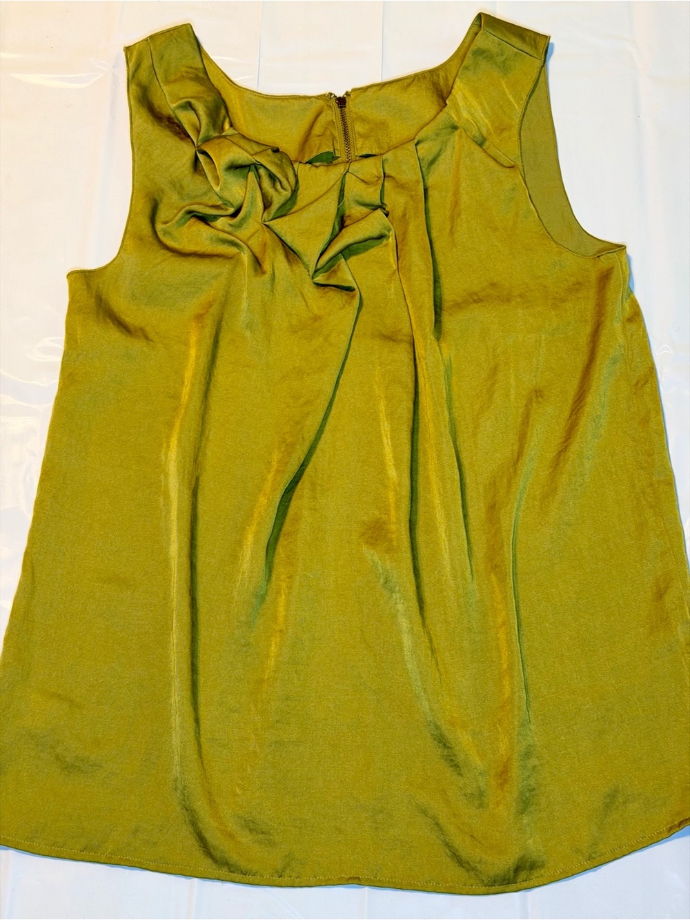 LOFT Olive Green Sleeveless Ruffle Neck Top